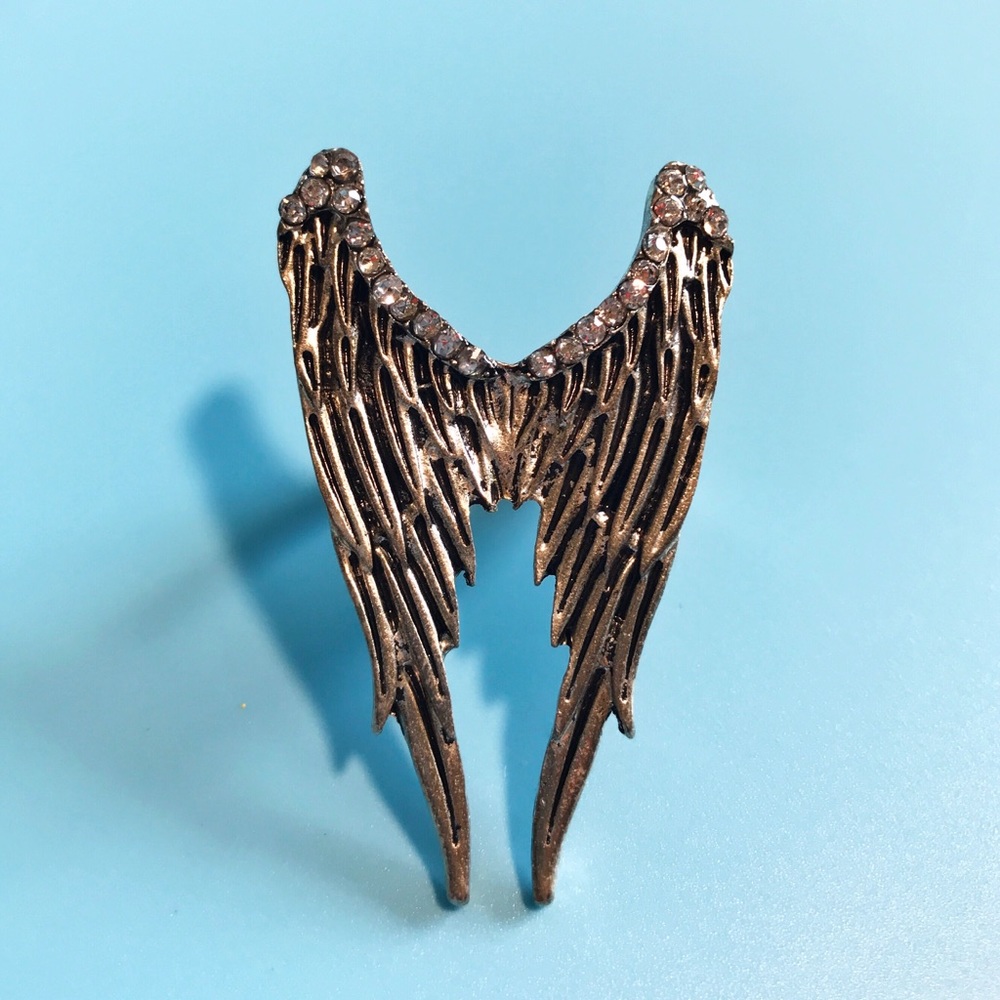 👼Silver Large Angel Wings Adjustable Ring